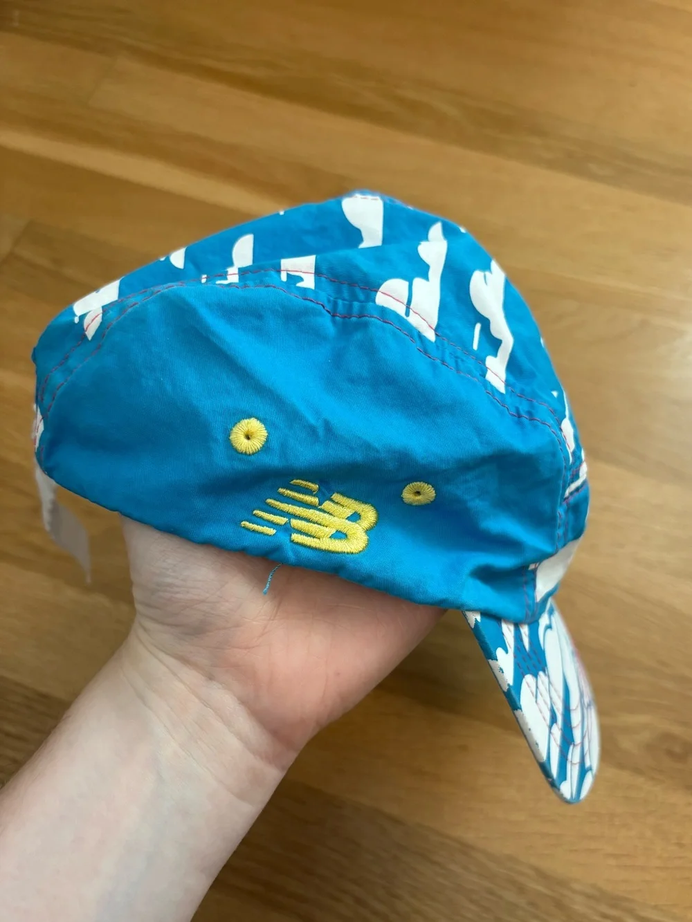 New Balance NBXC 5 Panel Running Hat Blue White Cross Country Clouds